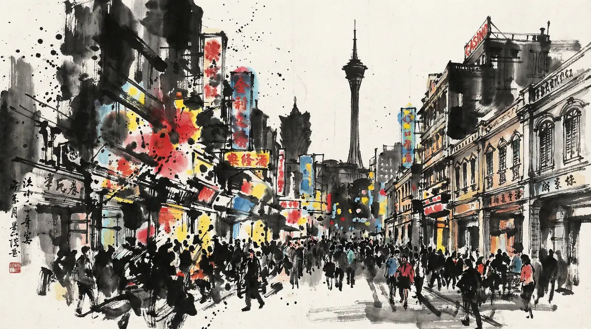 澳门娱乐城澳门娱乐城繁华夜景水墨画