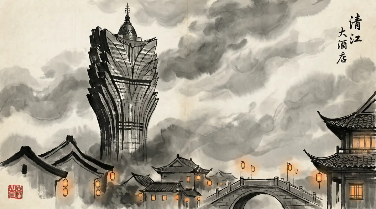 澳门娱乐城澳门新葡京酒店水墨画全景