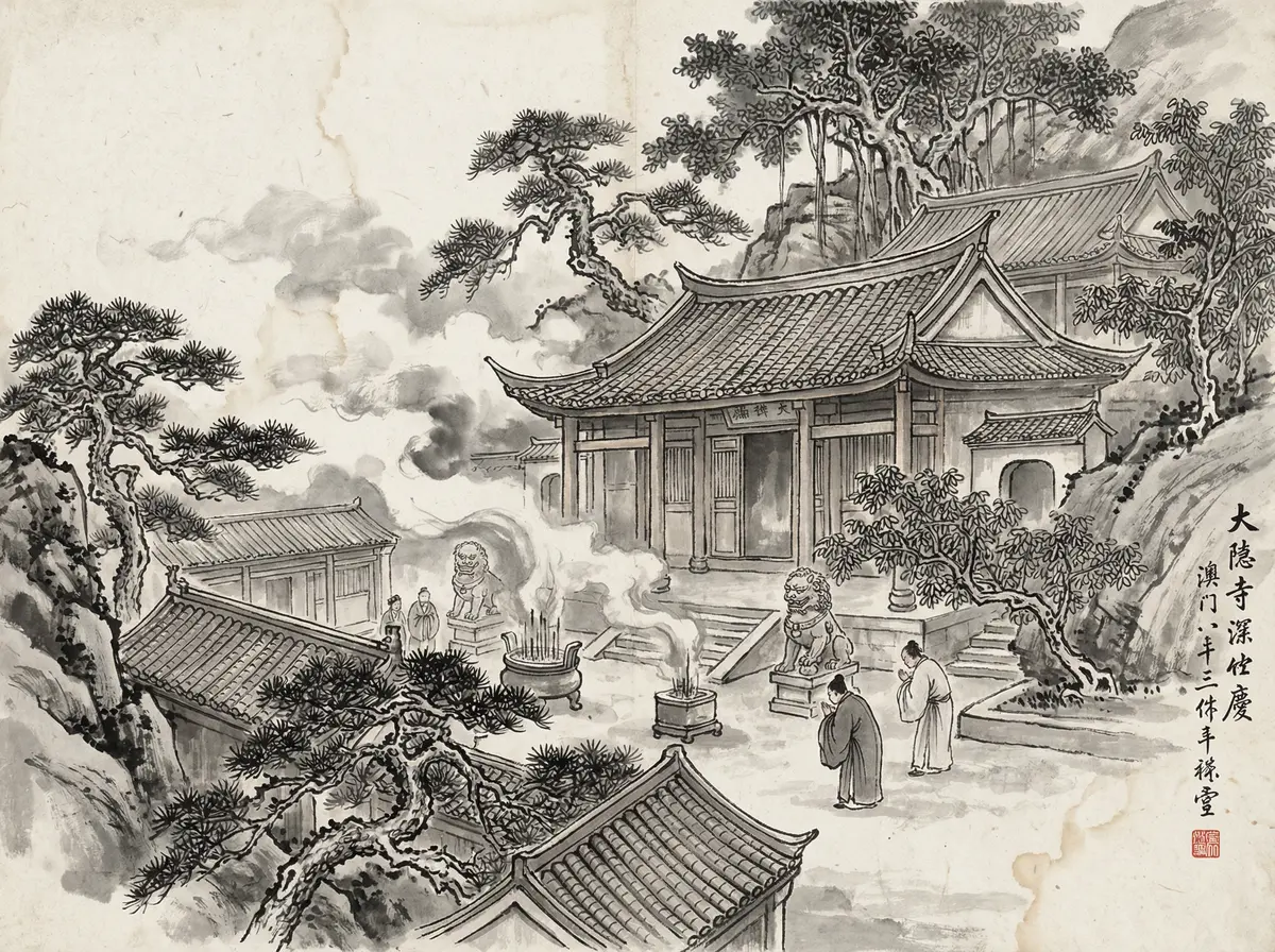 澳门娱乐城推荐澳门妈阁庙水墨画风格