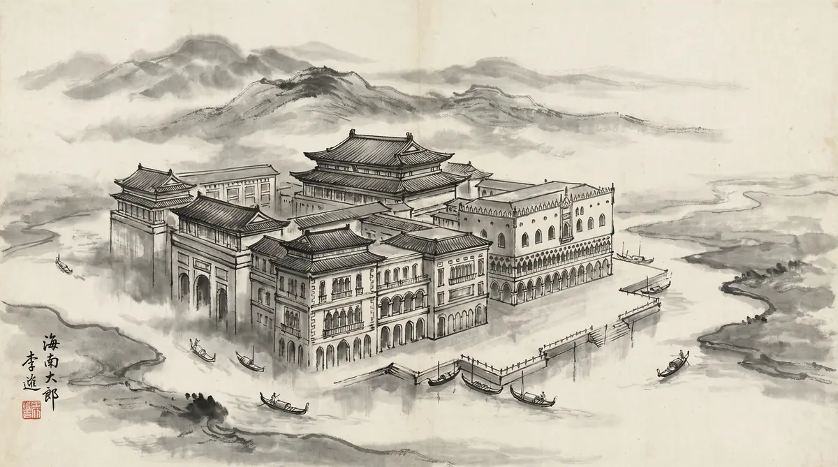 澳门娱乐城金沙国际度假村水墨画全景